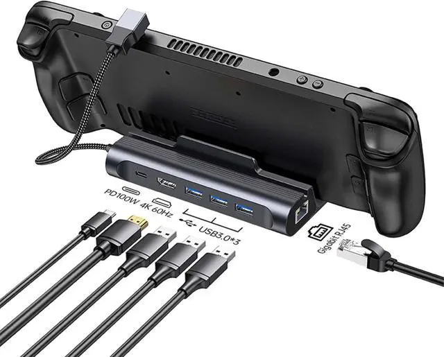 Alt view image 2 of 7 - Docking Station for Steam Deck/ROG Ally, 6-in-1 Steam Deck Dock with HDMI 4K@60Hz, 1000Mbps Ethernet, 3 USB-A 3.0 and 100W Fast Charging USB-C,Deck Stand for Valve Steam Deck,ROG Ally