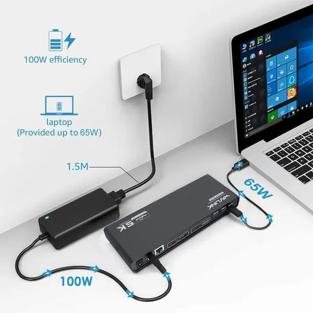 Alt view image 4 of 7 - WAVLINK USB C Dual 4K Universal Laptop Docking Station with 65W Charging, Dual 4K@60Hz & Single 5K@60Hz Display