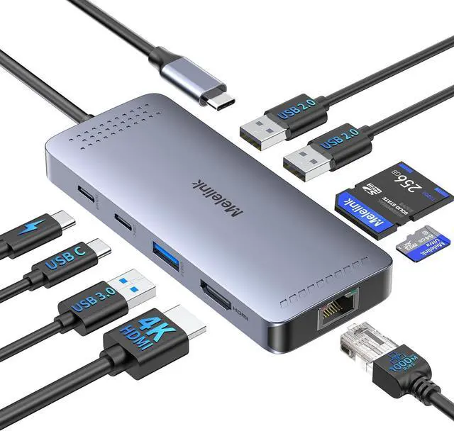 Main image of USB C Hub Ethernet, 9 in 1 USB-C to Ethernet Multiport Adapter Dongle with HDMI 4K@60Hz, 100W PD Charging, Gigabit RJ45, SD/TF Card Reader, USB A&C 3.0, USBC Dock for MacBook, Dell, Lenovo, HP