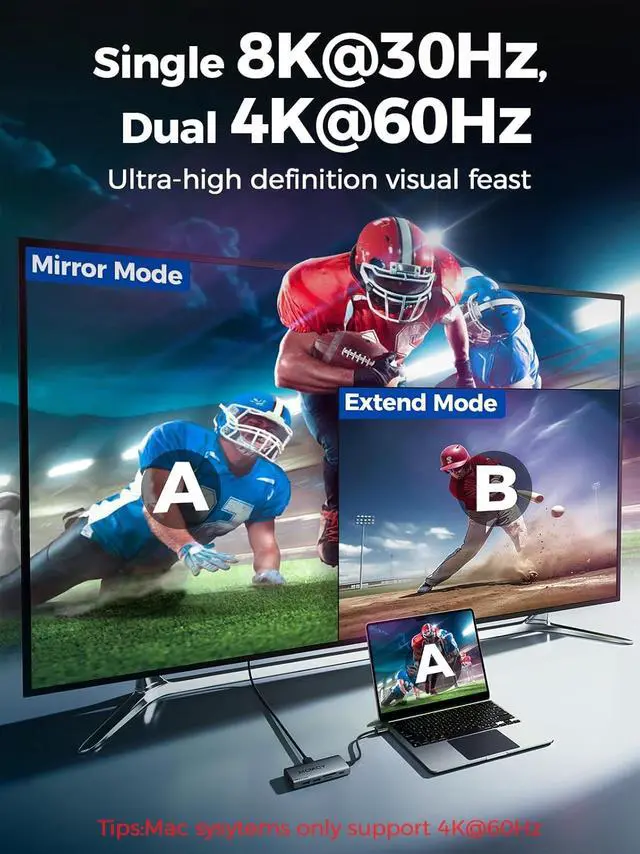 Alt view image 3 of 7 - MCY USB C Hub,Laptop Docking Station Dual Monitor Single 8K,2x4K@60Hz,10 in 1 Type-C Multiport Adapter with 2 HDMI,PD100W,Extender Splitter,Card Reader,Ethernet Dock for Mac/Dell/HP/Surface/Steam Deck