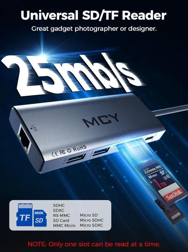 Alt view image 6 of 7 - MCY USB C Hub,Laptop Docking Station Dual Monitor Single 8K,2x4K@60Hz,10 in 1 Type-C Multiport Adapter with 2 HDMI,PD100W,Extender Splitter,Card Reader,Ethernet Dock for Mac/Dell/HP/Surface/Steam Deck