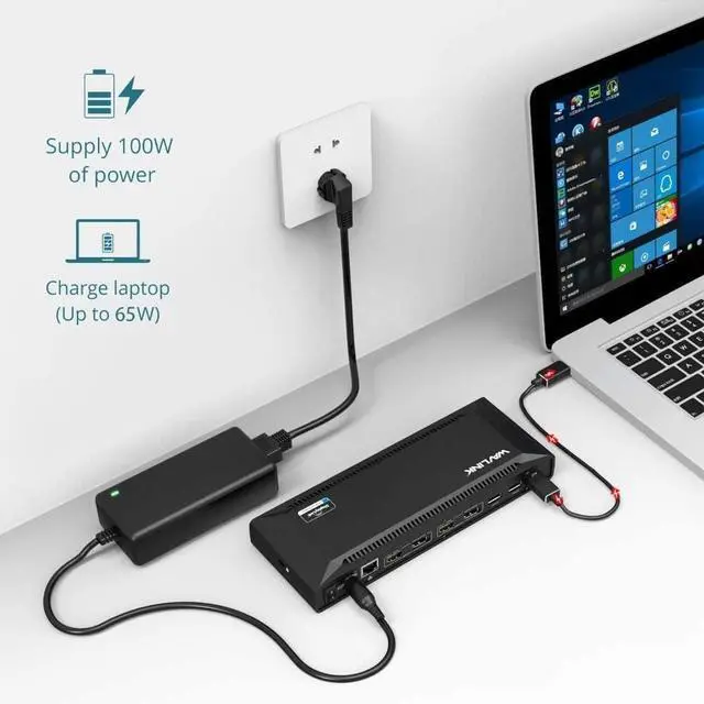 Alt view image 2 of 7 - WAVLINK USB C Universal Docking Station 60 W Power Supply Supports Dual 4K Video Outputs (DisplayPort and HDMI, Gigabit Ethernet, Audio Out and Mic in, 4 USB 3.0 and 2 USB C Ports)