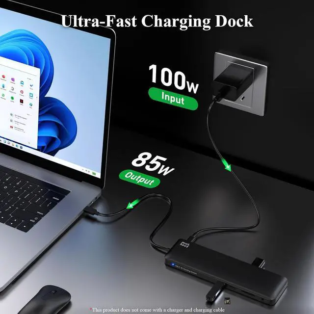 Alt view image 6 of 7 - USB C Docking Station Minthouz 12-in-1 Docking Station 3 Monitors, USB Hub with DisplayPort/HDMI/VGA, PD, USB 2.0/3.0, Gigabit Ethernet, SD/TF, Audio Jack USB C Dock for Windows & Mac