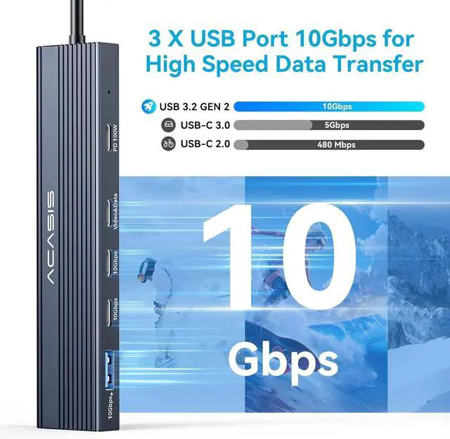 Alt view image 3 of 7 - ACASIS USB C Splitter with 4K@60Hz Video Output, USB C Hub 10Gbps, 1xUSB C Video Output for Portable Monitor, 3xUSB C 10Gbps,100W PD, Multiport Adapter Splitter for Dell/HP/Mac Pro/Samsung