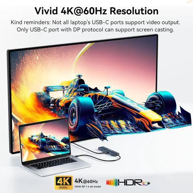 Alt view image 4 of 7 - ACASIS USB C Splitter with 4K@60Hz Video Output, USB C Hub 10Gbps, 1xUSB C Video Output for Portable Monitor, 3xUSB C 10Gbps,100W PD, Multiport Adapter Splitter for Dell/HP/Mac Pro/Samsung