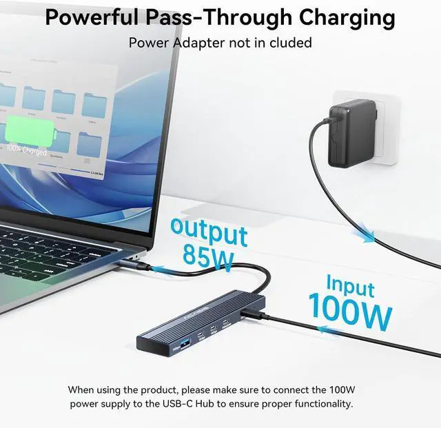 Alt view image 5 of 7 - ACASIS USB C Splitter with 4K@60Hz Video Output, USB C Hub 10Gbps, 1xUSB C Video Output for Portable Monitor, 3xUSB C 10Gbps,100W PD, Multiport Adapter Splitter for Dell/HP/Mac Pro/Samsung