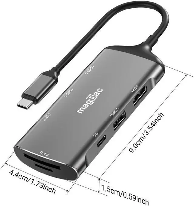 Alt view image 3 of 4 - MagBac USB C Docking Station 8-in-1 USB Hub Multiple Adapter with 4K HDMI Display Port, 4 USB A/C Data Ports, USB C PD 87W Port(Max 100W), SD/TF Card Slot for MacBook Air/Pro, HP, Dell, Lenovo