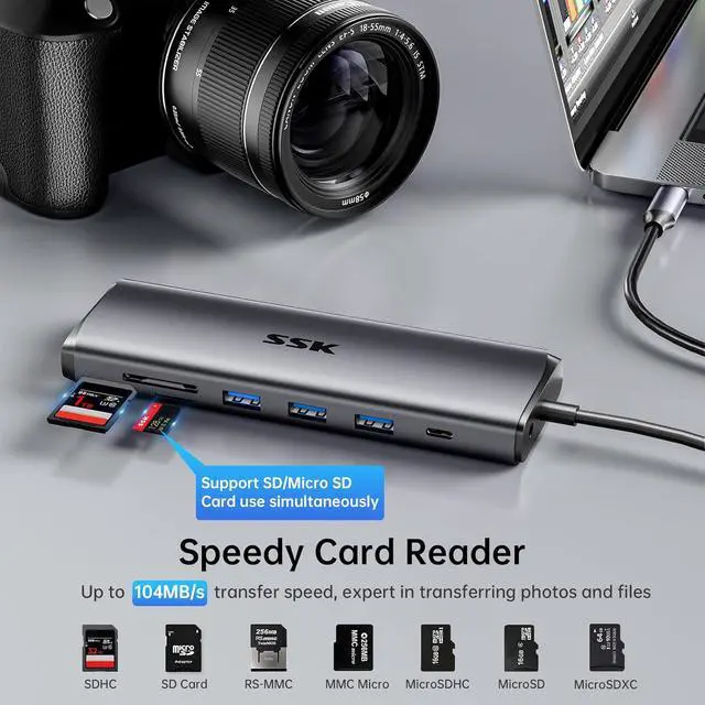 Alt view image 5 of 7 - SSK USB C Laptop Docking Station Dual Monitor,14 in 1 USB C Hub Multiport Adapter with 2 HDMI,VGA,RJ45 Ethernet,5 USBA,1 USB C 3.1 Data Port, SD/TF,PD3.0, for Thunderbolt MacBook Pro Lenovo Dell HP