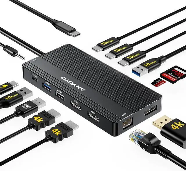 Main image of USB C Hub USB C Docking Station Dual Monitor14-IN-1 Triple Display Multiport Adapter with 2*HDMI +DP + 5*USB-A/C 10Gbps Ports+Ethernet+SD/TF Laptop Docking Station for HP/Dell/Lenovo/Thinkpad (Black)