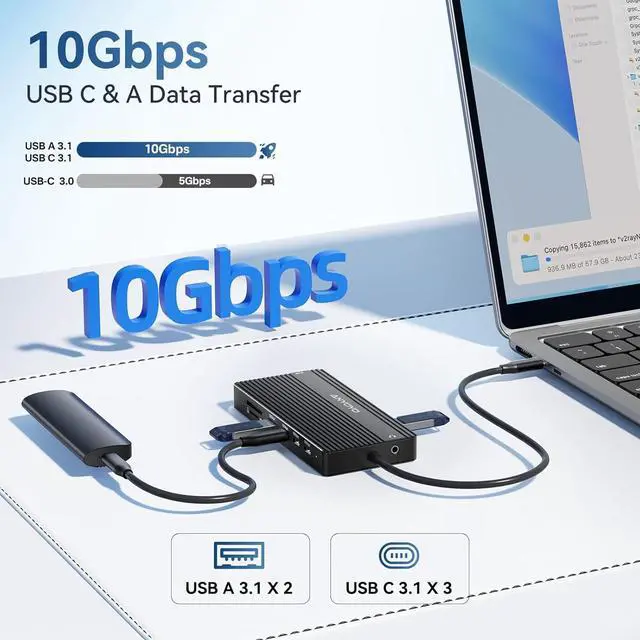Alt view image 6 of 7 - USB C Hub USB C Docking Station Dual Monitor14-IN-1 Triple Display Multiport Adapter with 2*HDMI +DP + 5*USB-A/C 10Gbps Ports+Ethernet+SD/TF Laptop Docking Station for HP/Dell/Lenovo/Thinkpad (Black)