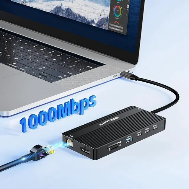 Alt view image 7 of 7 - USB C Hub USB C Docking Station Dual Monitor14-IN-1 Triple Display Multiport Adapter with 2*HDMI +DP + 5*USB-A/C 10Gbps Ports+Ethernet+SD/TF Laptop Docking Station for HP/Dell/Lenovo/Thinkpad (Black)