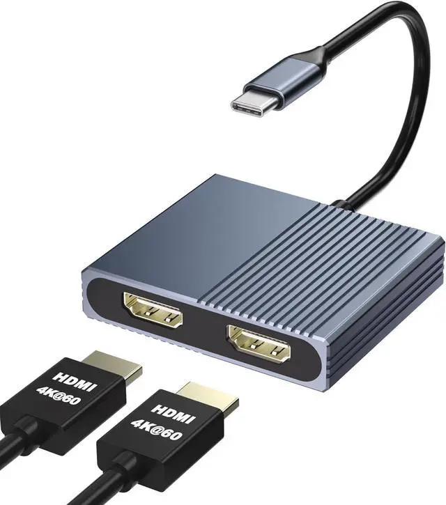 Main image of HDMI Splitter for Dual Monitors, Dual HDMI Adapter for 2 Monitors, 4K@60hz Display, USB C to Double Adapter, Splitter Extended Display, Docking Station for Dell/HP/Mac