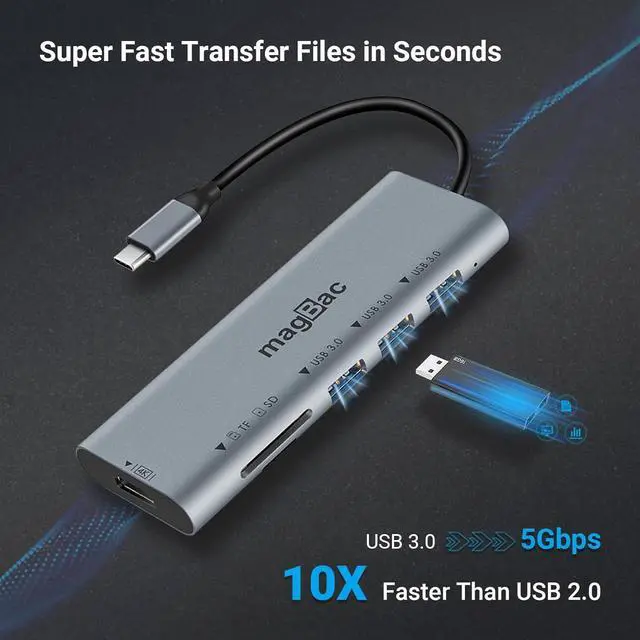 Alt view image 3 of 4 - MagBac Laptop Docking Station 6 Ports USB C HUB with 3 USB-A 3.0,4K HDMI Port, SD/TF Card Slot for MacBook Pro/Air, Dell, HP, Lenovo with Full-Featured Type-C or Thunderbolt 3/4/5 Port