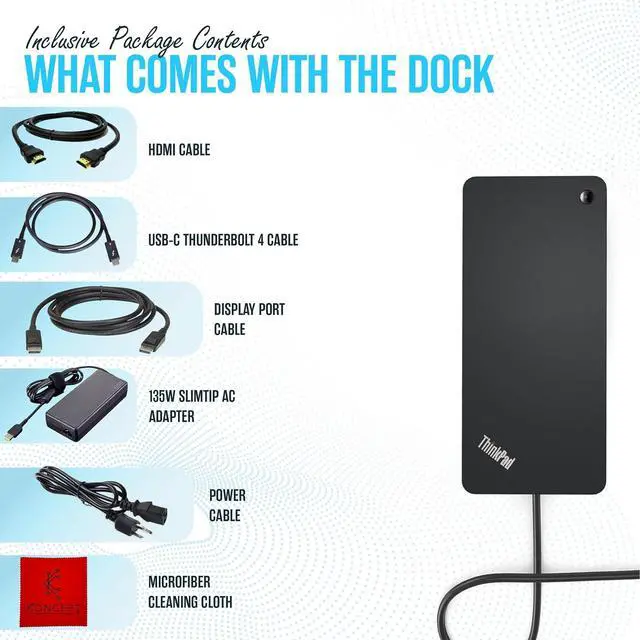 Alt view image 2 of 6 - 40B00135US Lenovo Docking Station Thunderbolt 4 Dock - Thinkpad Docking Station USB C with 135W, HDMI, DisplayPort & USB-C to C Cables