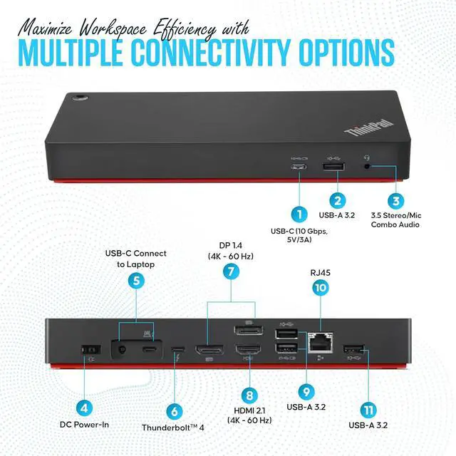 Alt view image 4 of 6 - 40B00135US Lenovo Docking Station Thunderbolt 4 Dock - Thinkpad Docking Station USB C with 135W, HDMI, DisplayPort & USB-C to C Cables