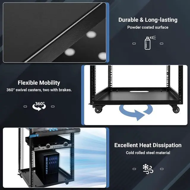Alt view image 4 of 7 - 20U Server Rack w/ 2 Racks, Versatile Open Frame IT Rack - Wall-Mount, Rotate and Push w/Ease, AV Rack w/Top & Bottom Panels, Hook and Loop Straps for 19" Stereo/Data/IT/Computer Equipment