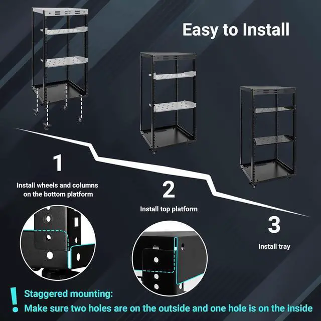 Alt view image 7 of 7 - 20U Server Rack w/ 2 Racks, Versatile Open Frame IT Rack - Wall-Mount, Rotate and Push w/Ease, AV Rack w/Top & Bottom Panels, Hook and Loop Straps for 19" Stereo/Data/IT/Computer Equipment