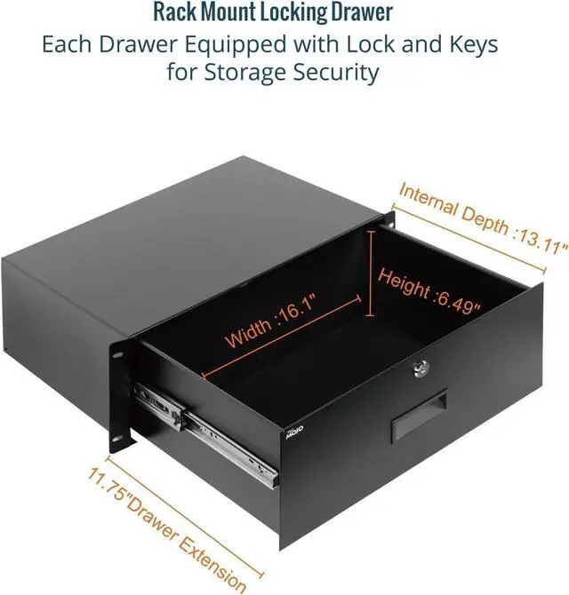 Alt view image 3 of 7 - Tecmojo 4U Rack Drawer,Rack Mount Drawer for 19in Network Equipment/Server/AV Rack or Cabinet Enclosure,Sliding and Lockable Server Rack Drawer - Load-Bearing 44lb (20kg),with Cable Management Holes