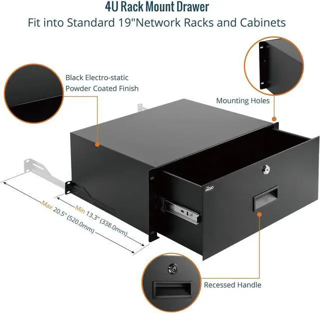 Alt view image 4 of 7 - Tecmojo 4U Rack Drawer,Rack Mount Drawer for 19in Network Equipment/Server/AV Rack or Cabinet Enclosure,Sliding and Lockable Server Rack Drawer - Load-Bearing 44lb (20kg),with Cable Management Holes
