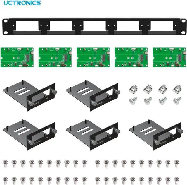Alt view image 3 of 6 - UCTRONICS 1U Rack Mount for Raspberry Pi 5, 19" Server Rack with 5 PCIe to M.2 NVME SSD Adapters, Support Up to 5 Pi 5
