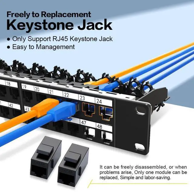 Alt view image 5 of 7 - 1U 48 Port Patch Panel Cat6A Keystone Patch Panel RJ45 Patch Panel (EC Listed) UTP Network Patch Panel with Smart Cable Management for 19inch Rackmount