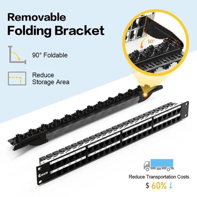 Alt view image 6 of 7 - 1U 48 Port Patch Panel Cat6A Keystone Patch Panel RJ45 Patch Panel (EC Listed) UTP Network Patch Panel with Smart Cable Management for 19inch Rackmount