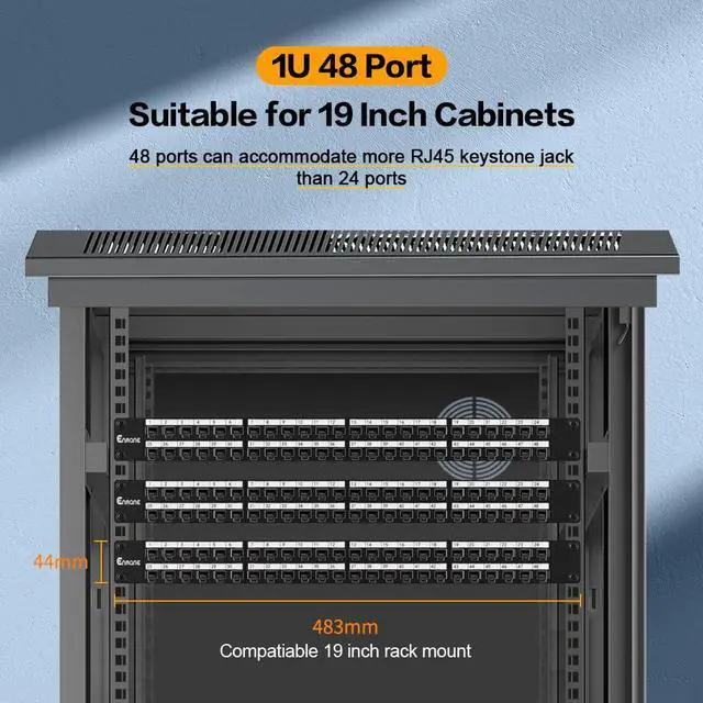 Alt view image 7 of 7 - 1U 48 Port Patch Panel Cat6A Keystone Patch Panel RJ45 Patch Panel (EC Listed) UTP Network Patch Panel with Smart Cable Management for 19inch Rackmount