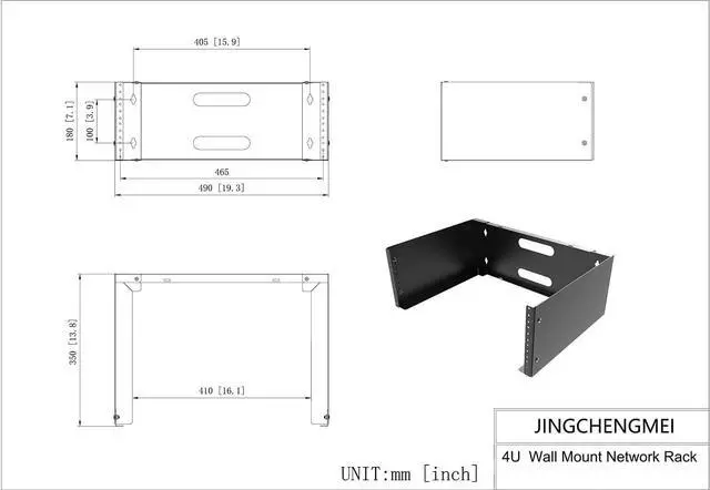 Alt view image 3 of 7 - JINGCHENGMEI 4U Wall Mount Patch Panel Bracket- 14 inches Deep Network Rack for Network Switches, Patch Panel, Shallow Networking and IT Equipment, (4U)