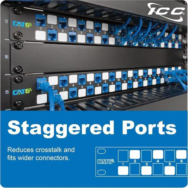 Alt view image 4 of 6 - ICC 24 Port Blank Keystone 1U Patch Panel with 19 Metal Rackmount Housing and Cable Support Bar, Staggered Ports to Reduce ANEXT, Works with Keystone Jacks (Sold Separately), UL Listed, IC107PPU6A