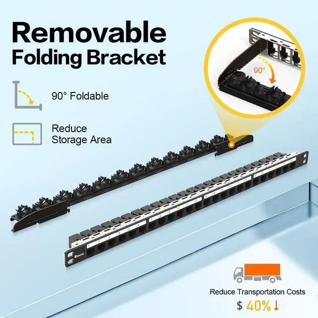 Alt view image 3 of 7 - 0.5U 24Port Cat6 Keystone Patch Panel (EC Listed) 19-inch Rackmount RJ45 Network Patch Panel with Smart Cable Management Bar