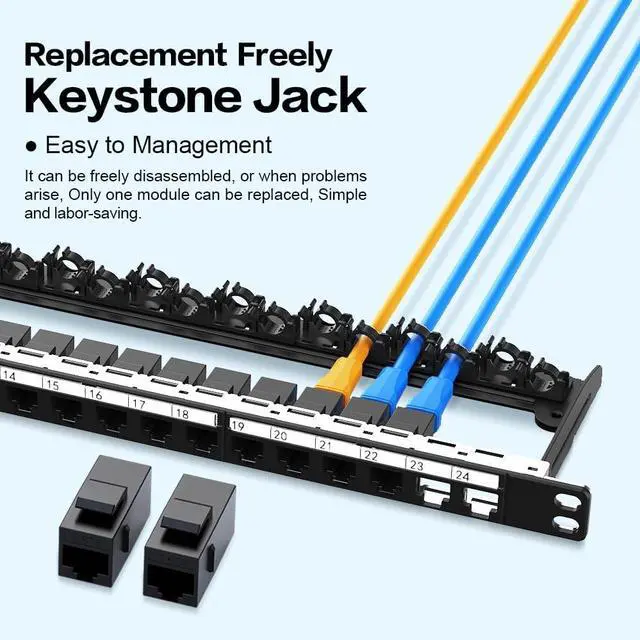 Alt view image 5 of 7 - 0.5U 24Port Cat6 Keystone Patch Panel (EC Listed) 19-inch Rackmount RJ45 Network Patch Panel with Smart Cable Management Bar