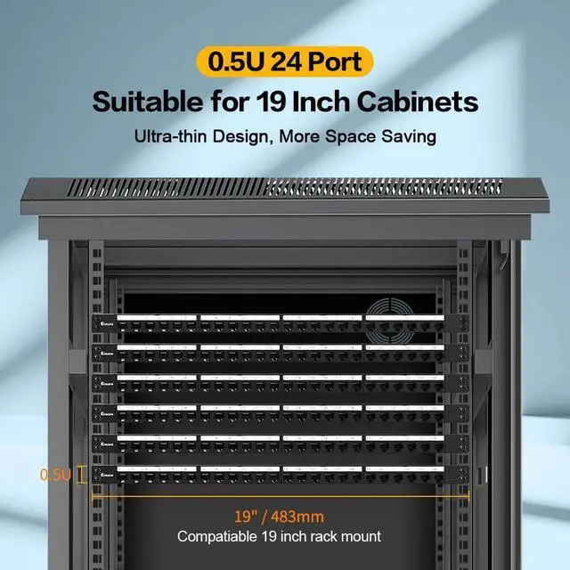 Alt view image 7 of 7 - 0.5U 24Port Cat6 Keystone Patch Panel (EC Listed) 19-inch Rackmount RJ45 Network Patch Panel with Smart Cable Management Bar