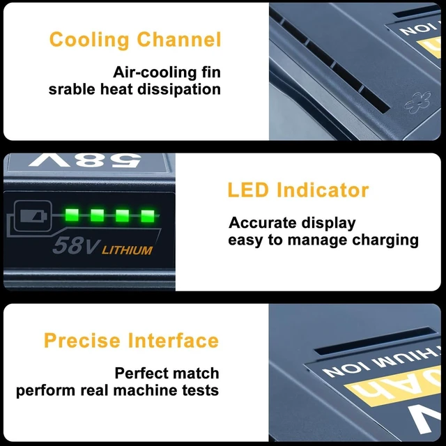 Alt view image 4 of 7 - DTK Battery Replacement for Echo 58V 5.0Ah Battery CBP-58V40 CBP-58V CHT-58V CDST-58V Cordless Tool