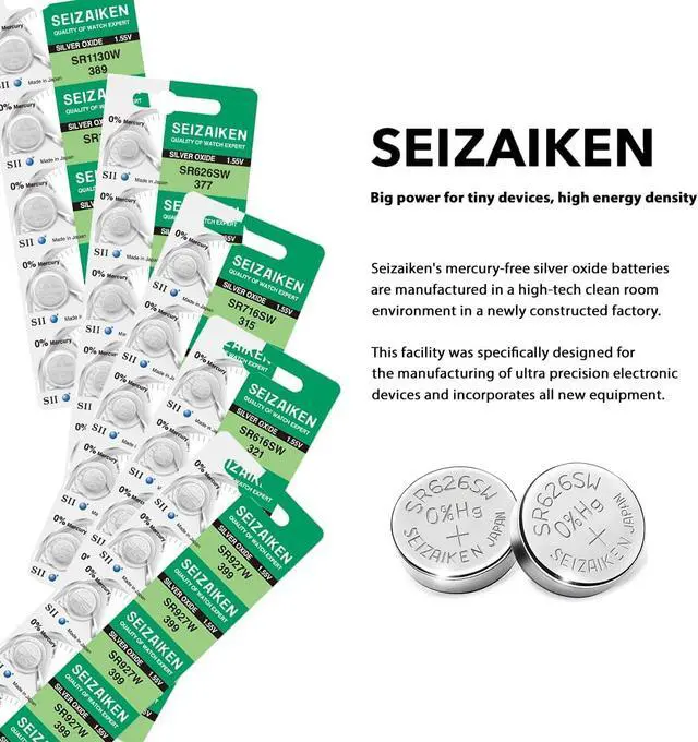 Alt view image 3 of 7 - 362 SR721SW 1.55V 0% Hg Silver Oxide Watch Battery (100 Batteries) Made in Japan by Seiko