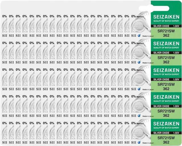 Main image of 362 SR721SW 1.55V 0% Hg Silver Oxide Watch Battery (100 Batteries) Made in Japan by Seiko