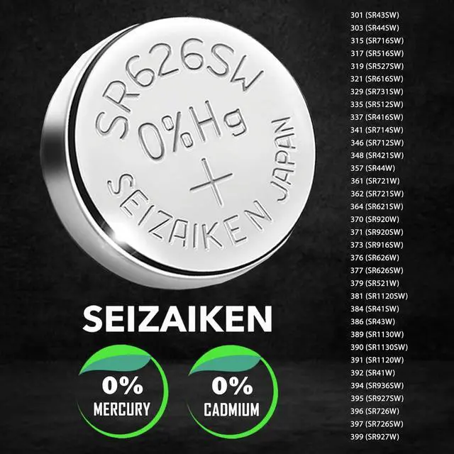 Alt view image 4 of 7 - 362 SR721SW 1.55V 0% Hg Silver Oxide Watch Battery (100 Batteries) Made in Japan by Seiko