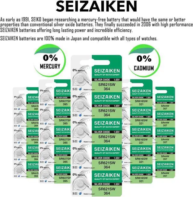Alt view image 5 of 7 - 362 SR721SW 1.55V 0% Hg Silver Oxide Watch Battery (100 Batteries) Made in Japan by Seiko