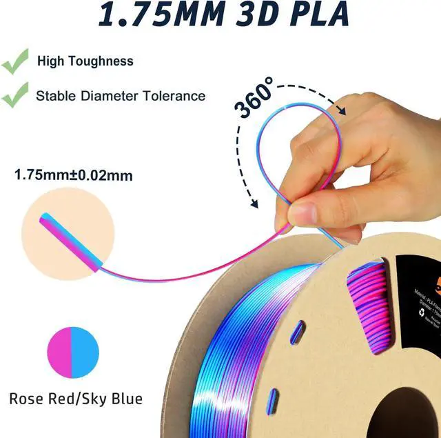 Alt view image 4 of 7 - LOVOON 3D Printer Filament Dual Color Sky/Light Blue and Rose Red, PLA Filament 1.75mm,Silk PLA Filament, PLA Filament for Most 3D Printer and 3D Pen, 2.2 lbs/Spool