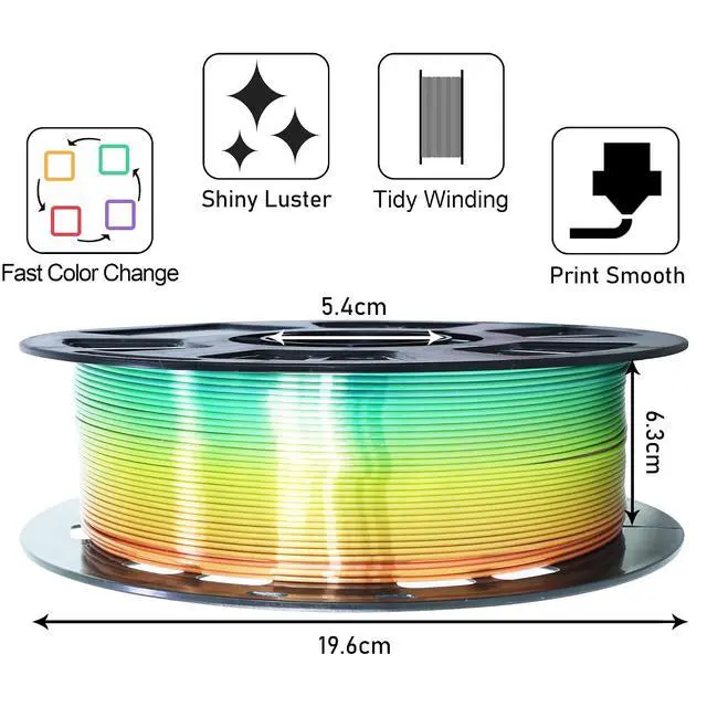 Alt view image 2 of 6 - 1.75mm 1Kg Silk Shiny PLA Most Basic Popular Multicolored Fast Color Change Rainbow 3D Printing Filament, Color Change Gradually Random Quickly, 2.2lbs 3D Printing Material by MIKA3D