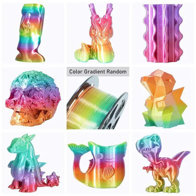 Alt view image 4 of 6 - 1.75mm 1Kg Silk Shiny PLA Most Basic Popular Multicolored Fast Color Change Rainbow 3D Printing Filament, Color Change Gradually Random Quickly, 2.2lbs 3D Printing Material by MIKA3D