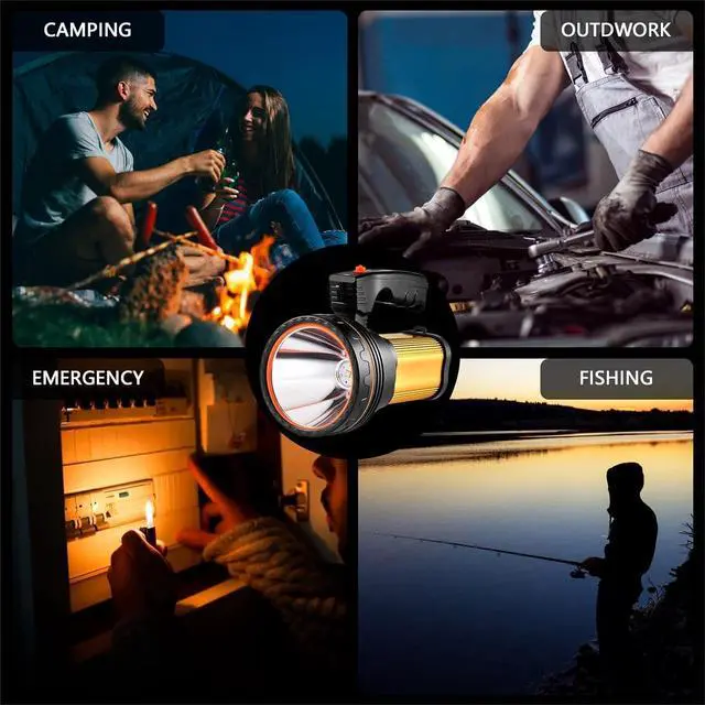 Alt view image 6 of 7 - Flashlights High Lumens, 9000LM Spotlight Flashlights, IPX5 Waterproof Flashlight, 20h Ultra-Long Standby Rechargeable Spotlight with Shoulder Strap for Camping with USB Output