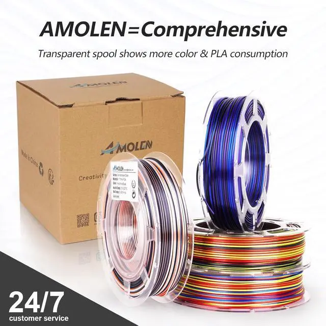 Alt view image 6 of 7 - AMOLEN Silk PLA 3D Printer Filament Bundle, Shiny Multicolor Rainbow PLA Filament 1.75mm Pack, Fast Color Change PLA 3D Printing Filament for Most FDM 3D Printer, 200g X 4 Spools