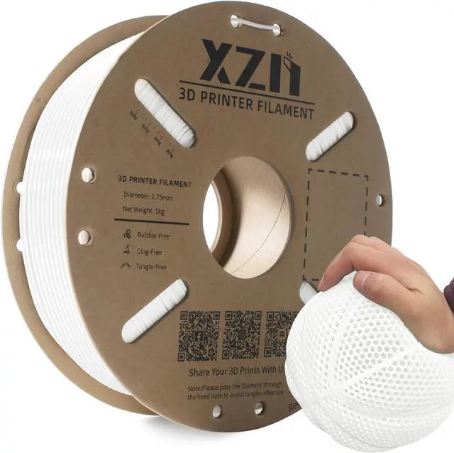 Main image of TPU 95A Filament 1.75mm, Soft 95A Flexible 3D Printer Filament, 1KG Spool (2.2 lbs), Dimensional Accuracy +/- 0.02 mm, Vacuum Sealed, Excellent Layer Adhesion, Fits Most FDM Printers (TPU White)