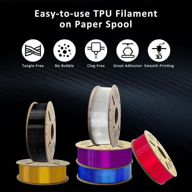 Alt view image 4 of 7 - TPU 95A Filament 1.75mm, Soft 95A Flexible 3D Printer Filament, 1KG Spool (2.2 lbs), Dimensional Accuracy +/- 0.02 mm, Vacuum Sealed, Excellent Layer Adhesion, Fits Most FDM Printers (TPU White)