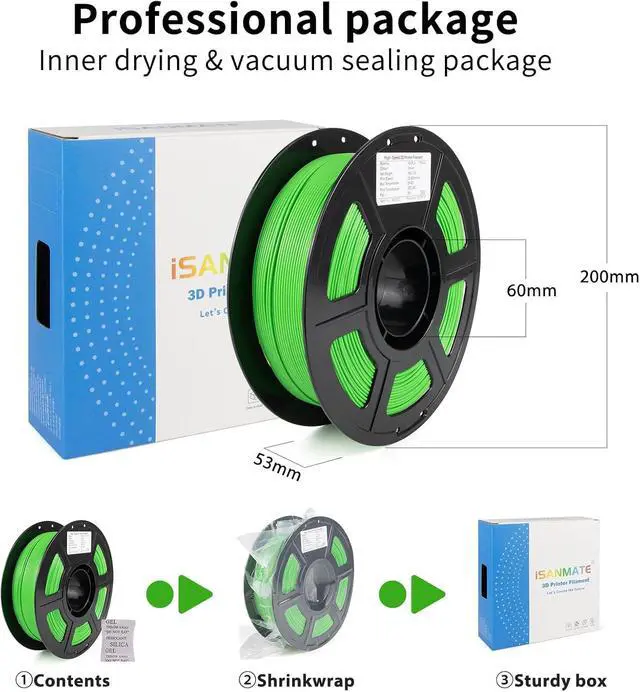 Alt view image 6 of 6 - iSANMATE Rapid PLA Filament 1.75mm 12KG, 3D Printer Filament Bundle, Dimensional Accuracy ±0.02mm, Black, White, Red, Green, Skin, Gray, Yellow, SkyBlue, Blue,Grassgreen, Orange, Lightpurple