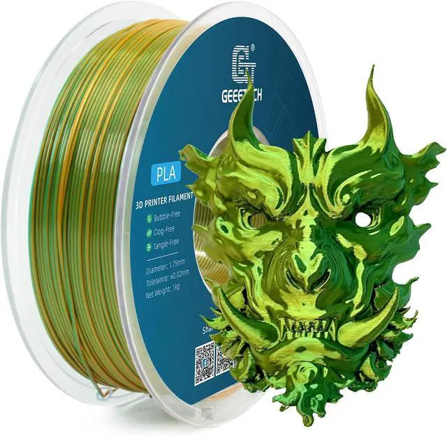 Main image of Geeetech 3D Printer Silk PLA Dual Color Filament, Metal-Like Shiny Silk Filament 1.75mm 1kg (2.2lbs) Spool, Dimensional Accuracy +/- 0.02 mm, Silk Yellow Green