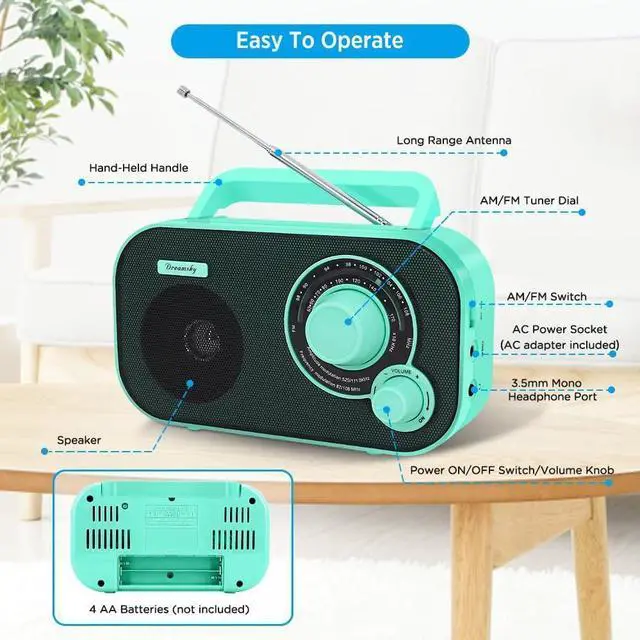 Alt view image 3 of 7 - DreamSky AM FM Portable Radio Plug in Wall or Battery Operated | for Home & Outdoor, Strong Reception, Large Dial Easy to Use, Transistor Antenna, Headphone Jack, Elderly Seniors Small Gifts