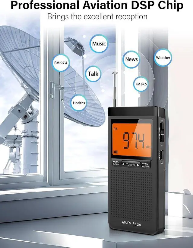Alt view image 2 of 5 - AM FM Portable Radio Battery Operated by 2 AAA Batteries | Personal Radio with Excellent Reception with Stero Earphone, Large LCD Screen, Digtail Alarm Clock