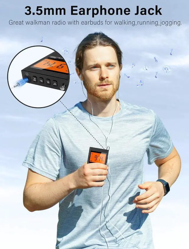 Alt view image 4 of 5 - AM FM Portable Radio Battery Operated by 2 AAA Batteries | Personal Radio with Excellent Reception with Stero Earphone, Large LCD Screen, Digtail Alarm Clock