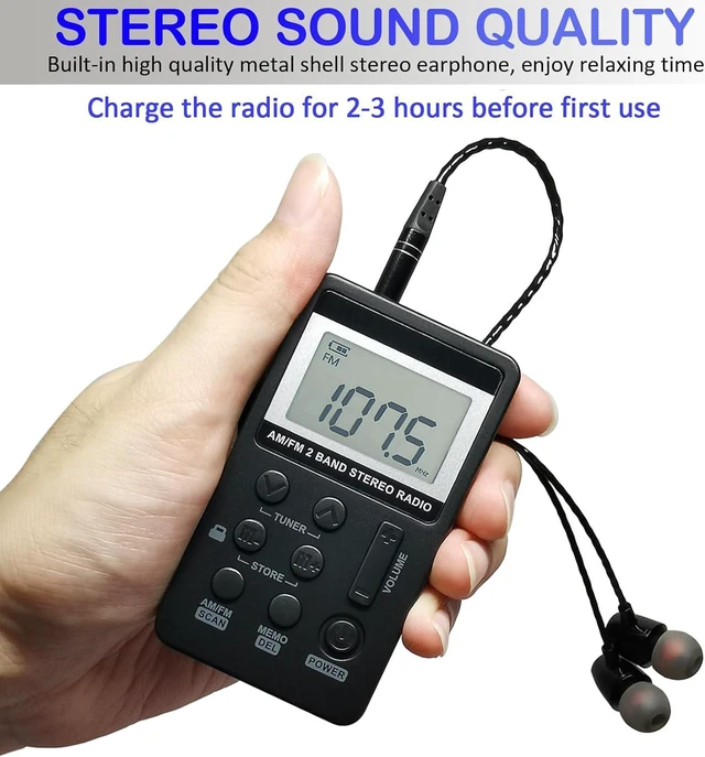 Alt view image 3 of 7 - SWDSTP Mini Portable AM FM Radio, Personal Radio with Excellent Reception | Digital Tuning LCD Display, Headphones, Back Clip, Easy Key Operation, Rechargeable Pocket Radio for Walking, Jogging
